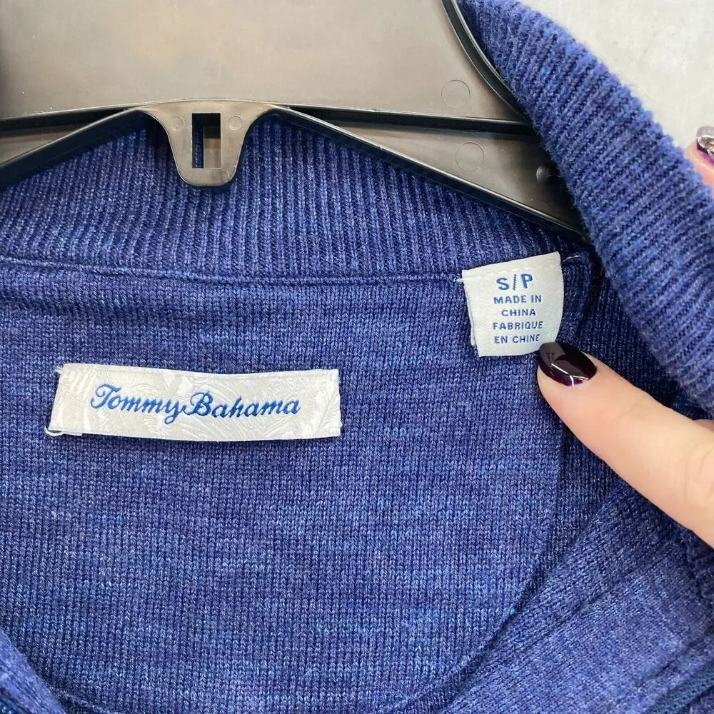 Tommy Bahama Merino Wool Blend Quarter Zip Sweater Sweatshirt Mens Small Blue - Picture 4 of 13